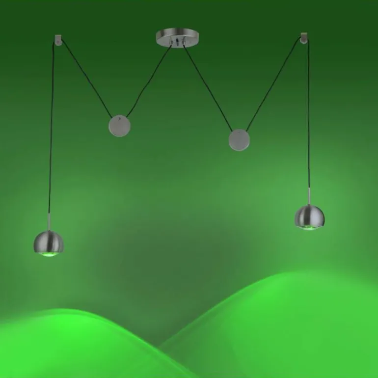 Suspension Paul Neuhaus Q-ADAM LED Acier inoxydable, 2 lumières, Télécommandes, Changeur de couleurs