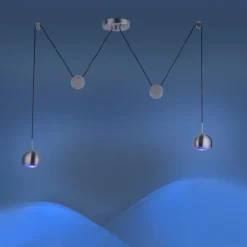 Suspension Paul Neuhaus Q-ADAM LED Acier inoxydable, 2 lumières, Télécommandes, Changeur de couleurs