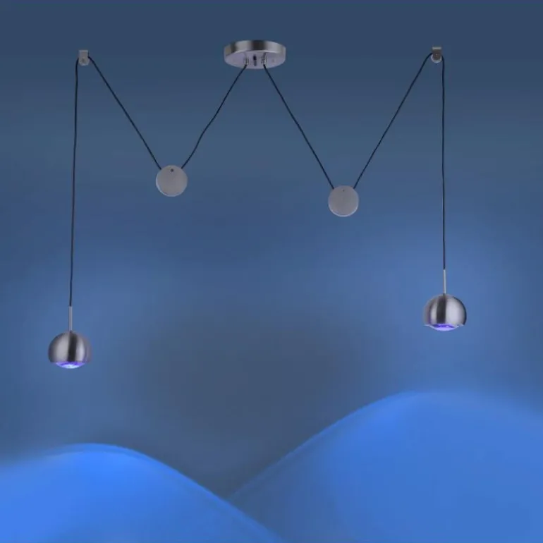Suspension Paul Neuhaus Q-ADAM LED Acier inoxydable, 2 lumières, Télécommandes, Changeur de couleurs
