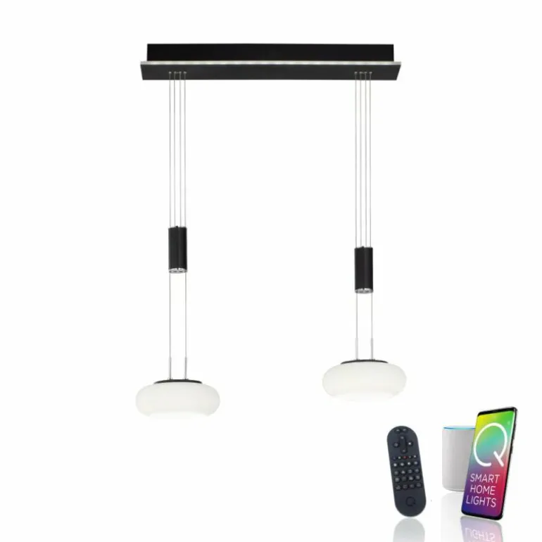 Suspension Paul Neuhaus Q-ETIENNE LED Noir, 2 lumières, Télécommandes