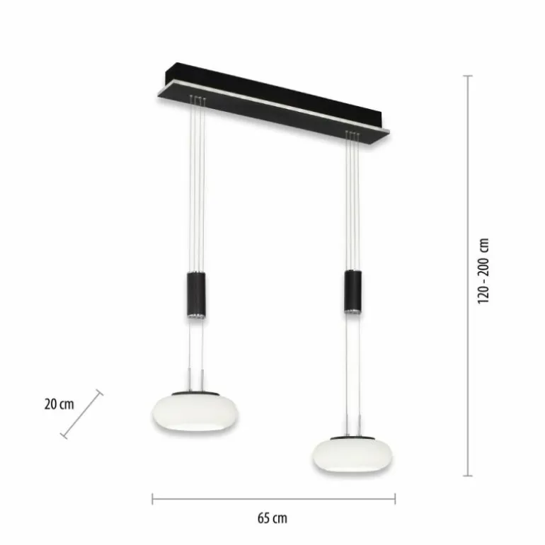 Suspension Paul Neuhaus Q-ETIENNE LED Noir, 2 lumières, Télécommandes