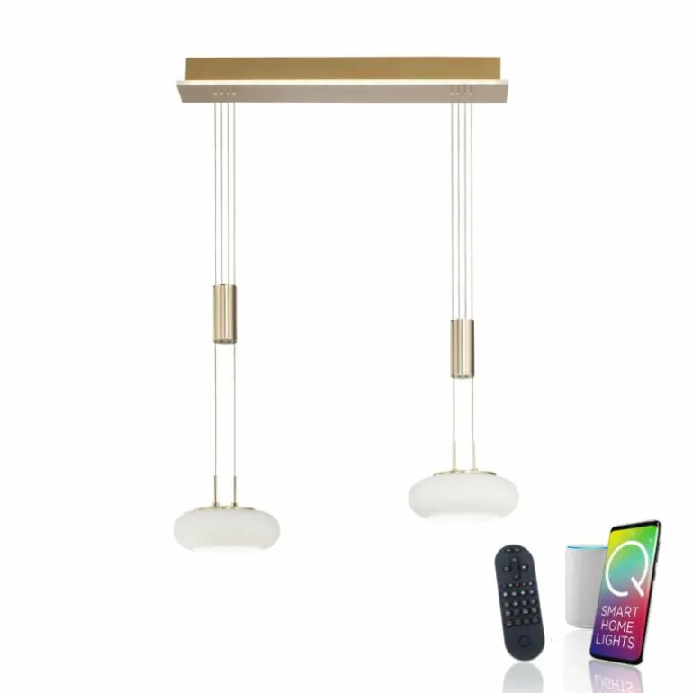 Suspension Paul Neuhaus Q-ETIENNE LED Laiton, 2 lumières, Télécommandes