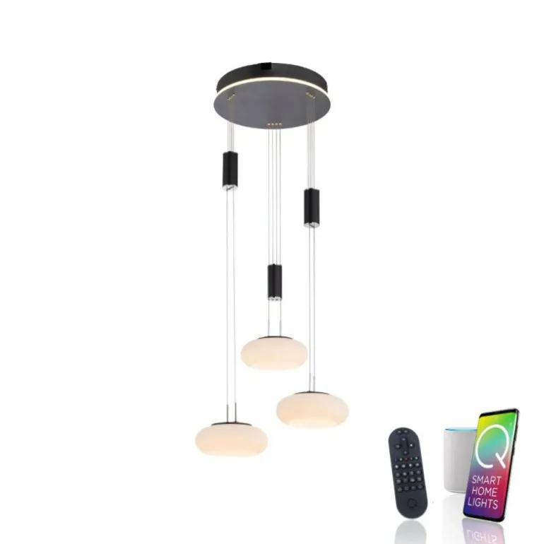 Suspension Paul Neuhaus Q-ETIENNE LED Noir, 3 lumières, Télécommandes