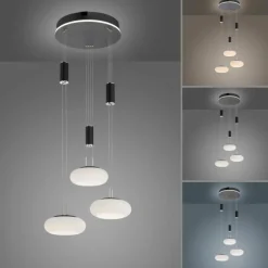 Suspension Paul Neuhaus Q-ETIENNE LED Noir, 3 lumières, Télécommandes