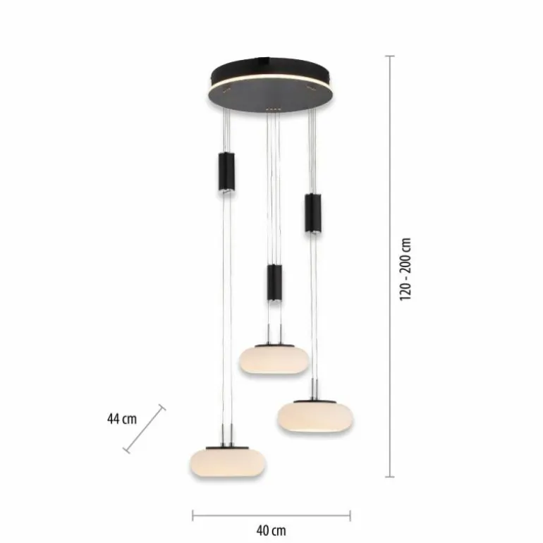 Suspension Paul Neuhaus Q-ETIENNE LED Noir, 3 lumières, Télécommandes