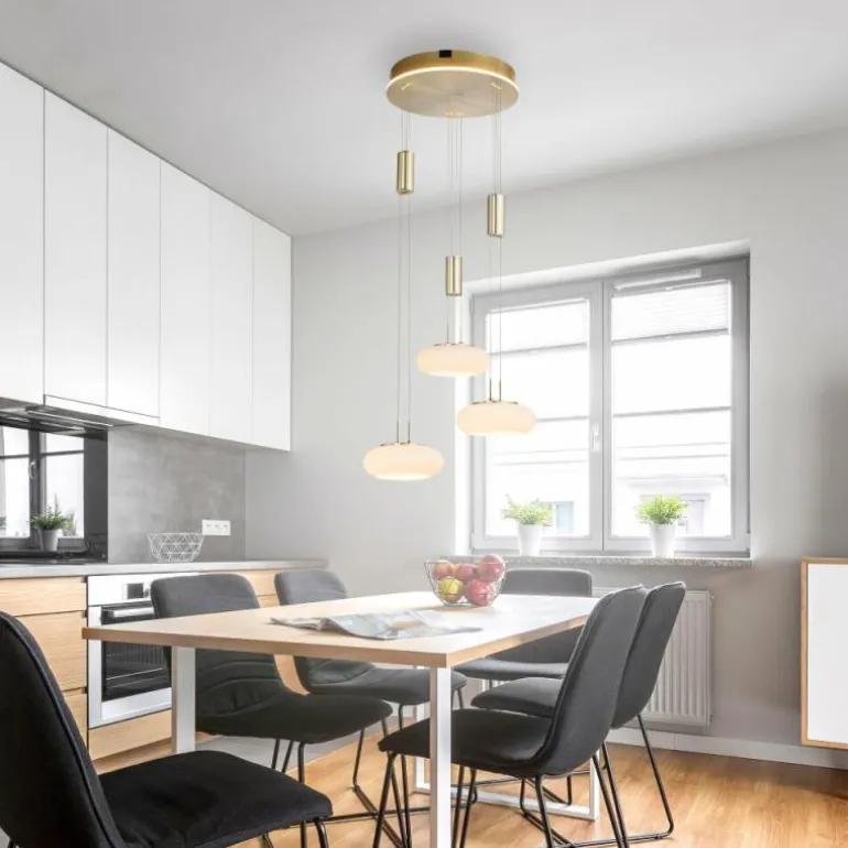 Suspension Paul Neuhaus Q-ETIENNE LED Laiton, 3 lumières, Télécommandes