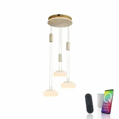 Suspension Paul Neuhaus Q-ETIENNE LED Laiton, 3 lumières, Télécommandes