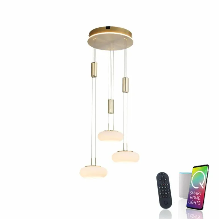 Suspension Paul Neuhaus Q-ETIENNE LED Laiton, 3 lumières, Télécommandes