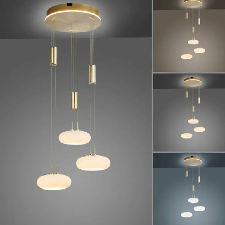 Suspension Paul Neuhaus Q-ETIENNE LED Laiton, 3 lumières, Télécommandes