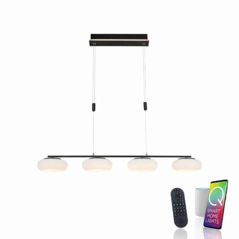 Suspension Paul Neuhaus Q-ETIENNE LED Noir, 4 lumières, Télécommandes