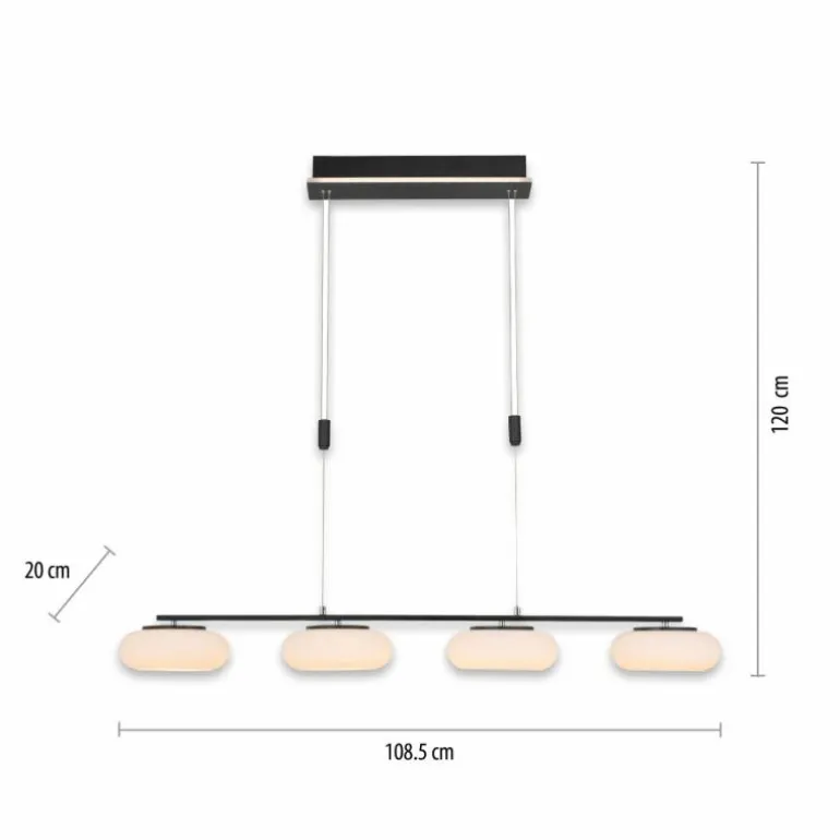 Suspension Paul Neuhaus Q-ETIENNE LED Noir, 4 lumières, Télécommandes