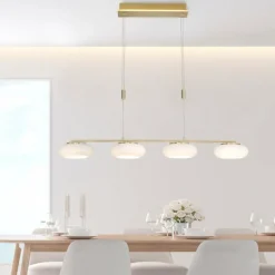 Suspension Paul Neuhaus Q-ETIENNE LED Laiton, 4 lumières, Télécommandes