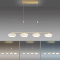 Suspension Paul Neuhaus Q-ETIENNE LED Laiton, 4 lumières, Télécommandes