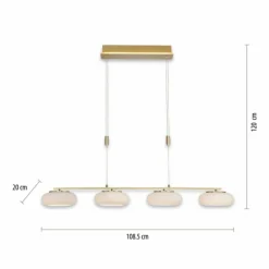 Suspension Paul Neuhaus Q-ETIENNE LED Laiton, 4 lumières, Télécommandes