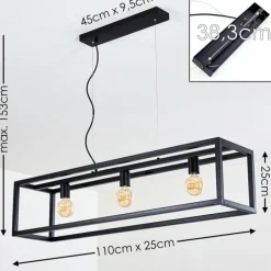 Suspension Paulins Noir, 3 lumières
