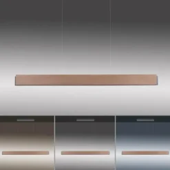 Suspension Paul-Neuhaus PALMA LED Gris, Bois clair, 2 lumières, Télécommandes