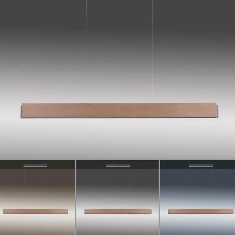 Suspension Paul-Neuhaus PALMA LED Gris, Bois clair, 2 lumières, Télécommandes