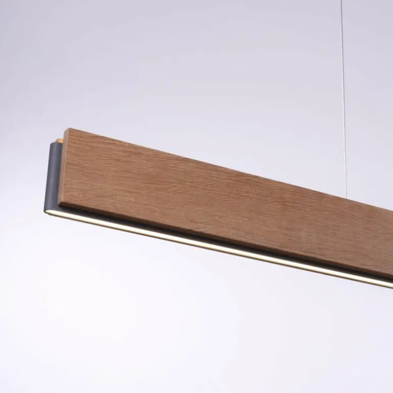 Suspension Paul-Neuhaus PALMA LED Gris, Bois clair, 2 lumières, Télécommandes