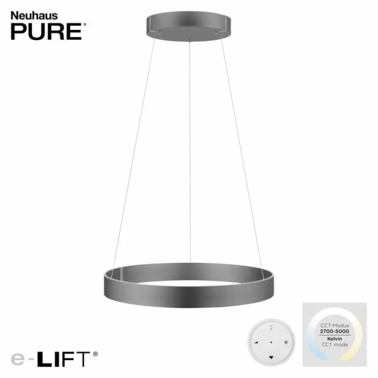 Suspension Paul-Neuhaus PURE E-CLIPSE LED Gris, 2 lumières, Télécommandes