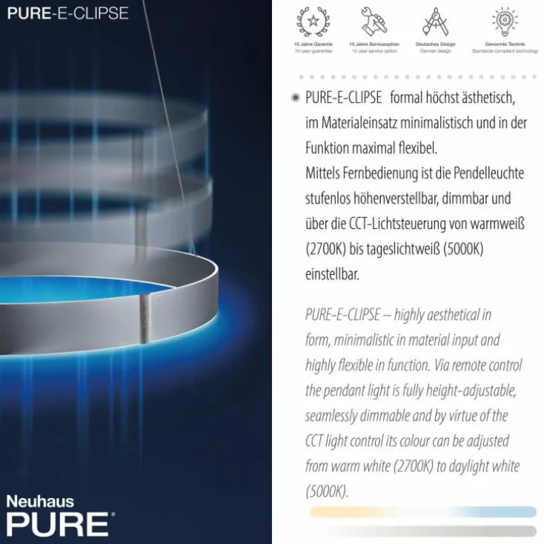 Suspension Paul-Neuhaus PURE E-CLIPSE LED Gris, 2 lumières, Télécommandes