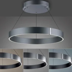 Suspension Paul-Neuhaus PURE E-CLIPSE LED Gris, 2 lumières, Télécommandes