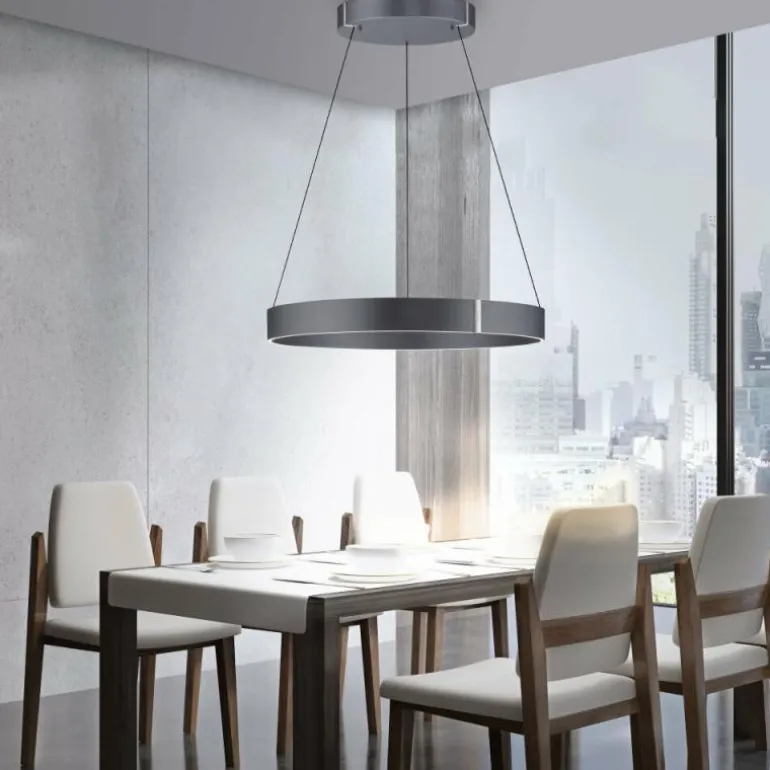 Suspension Paul-Neuhaus PURE E-CLIPSE LED Gris, 2 lumières, Télécommandes