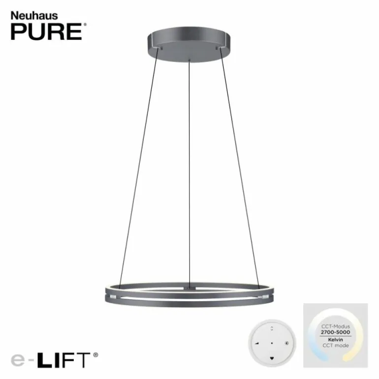 Suspension Paul-Neuhaus PURE E-LOOP LED Gris, 2 lumières, Télécommandes