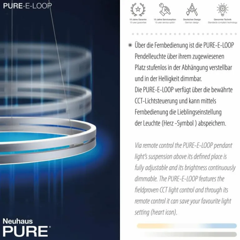 Suspension Paul-Neuhaus PURE E-LOOP LED Gris, 2 lumières, Télécommandes