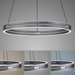 Suspension Paul-Neuhaus PURE E-LOOP LED Gris, 2 lumières, Télécommandes