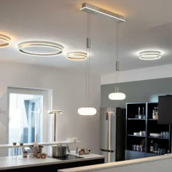 Suspension Paul-Neuhaus Q-ETIENNE LED Acier brossé, 3 lumières, Télécommandes