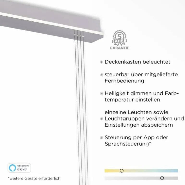 Suspension Paul-Neuhaus Q-ETIENNE LED Acier brossé, 3 lumières, Télécommandes