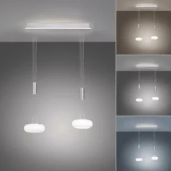 Suspension Paul-Neuhaus Q-ETIENNE LED Acier brossé, 3 lumières, Télécommandes