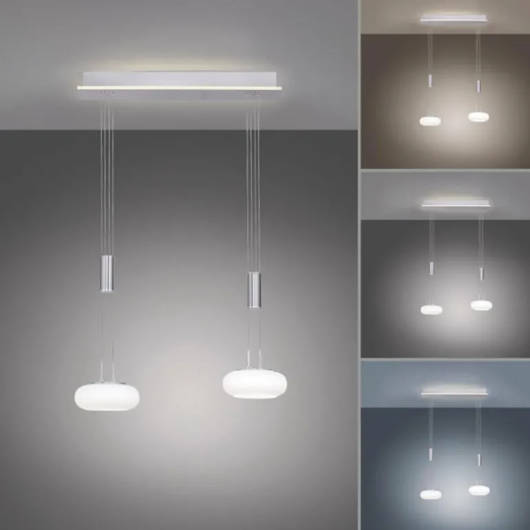 Suspension Paul-Neuhaus Q-ETIENNE LED Acier brossé, 3 lumières, Télécommandes