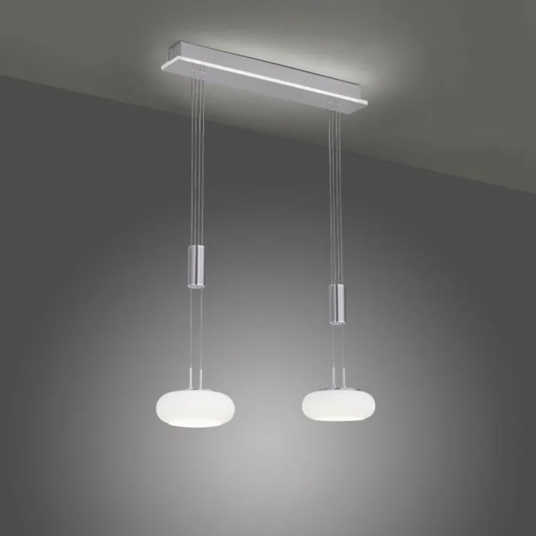 Suspension Paul-Neuhaus Q-ETIENNE LED Acier brossé, 3 lumières, Télécommandes