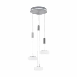 Suspension Paul-Neuhaus Q-ETIENNE LED Acier brossé, 4 lumières, Télécommandes