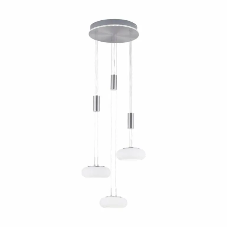 Suspension Paul-Neuhaus Q-ETIENNE LED Acier brossé, 4 lumières, Télécommandes