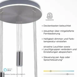 Suspension Paul-Neuhaus Q-ETIENNE LED Acier brossé, 4 lumières, Télécommandes