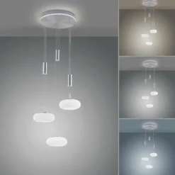 Suspension Paul-Neuhaus Q-ETIENNE LED Acier brossé, 4 lumières, Télécommandes