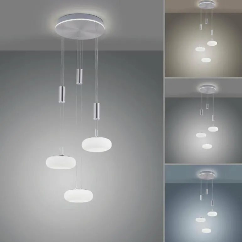 Suspension Paul-Neuhaus Q-ETIENNE LED Acier brossé, 4 lumières, Télécommandes