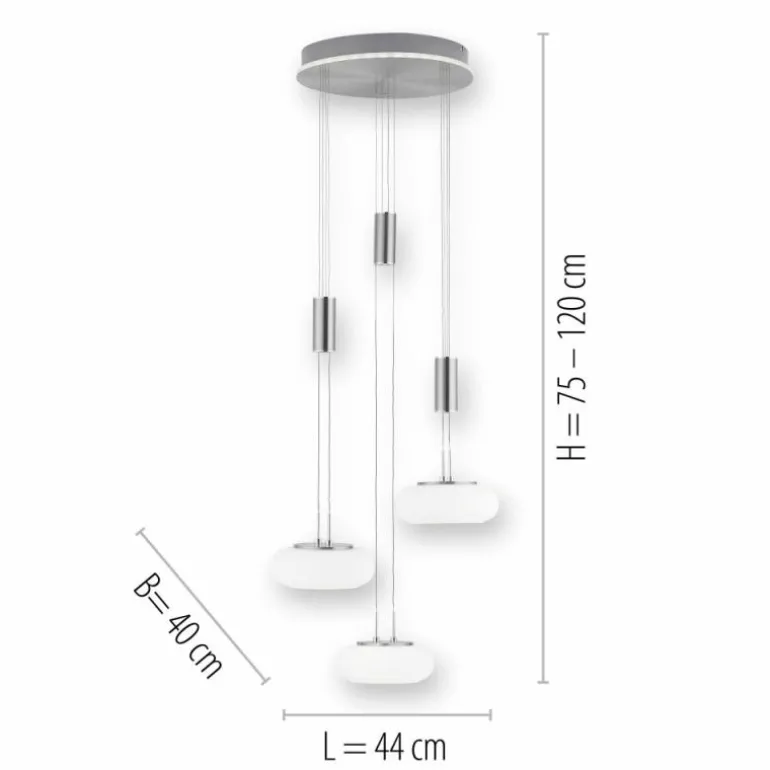 Suspension Paul-Neuhaus Q-ETIENNE LED Acier brossé, 4 lumières, Télécommandes