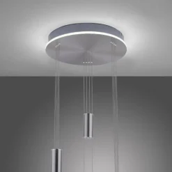 Suspension Paul-Neuhaus Q-ETIENNE LED Acier brossé, 4 lumières, Télécommandes