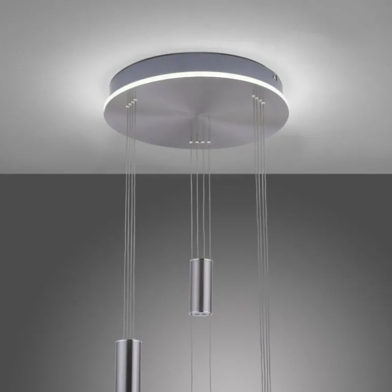 Suspension Paul-Neuhaus Q-ETIENNE LED Acier brossé, 4 lumières, Télécommandes