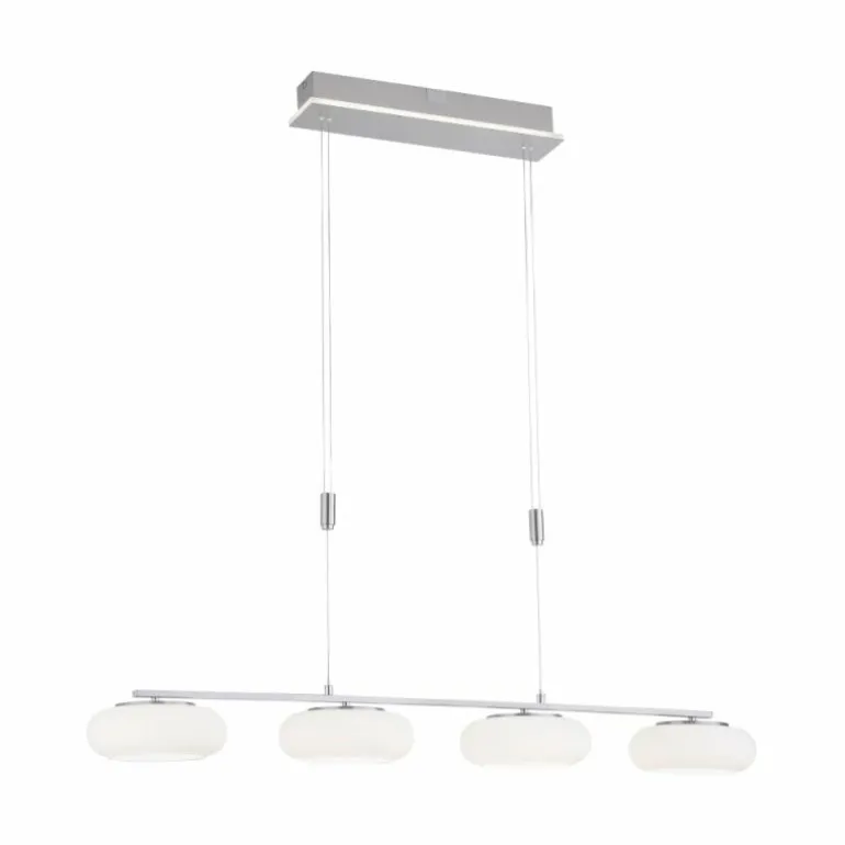Suspension Paul-Neuhaus Q-ETIENNE LED Acier brossé, 4 lumières, Télécommandes