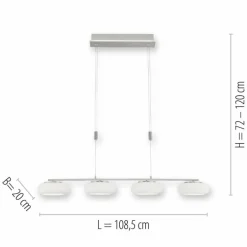 Suspension Paul-Neuhaus Q-ETIENNE LED Acier brossé, 4 lumières, Télécommandes
