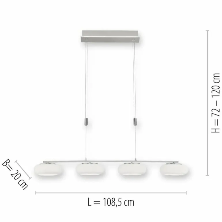 Suspension Paul-Neuhaus Q-ETIENNE LED Acier brossé, 4 lumières, Télécommandes