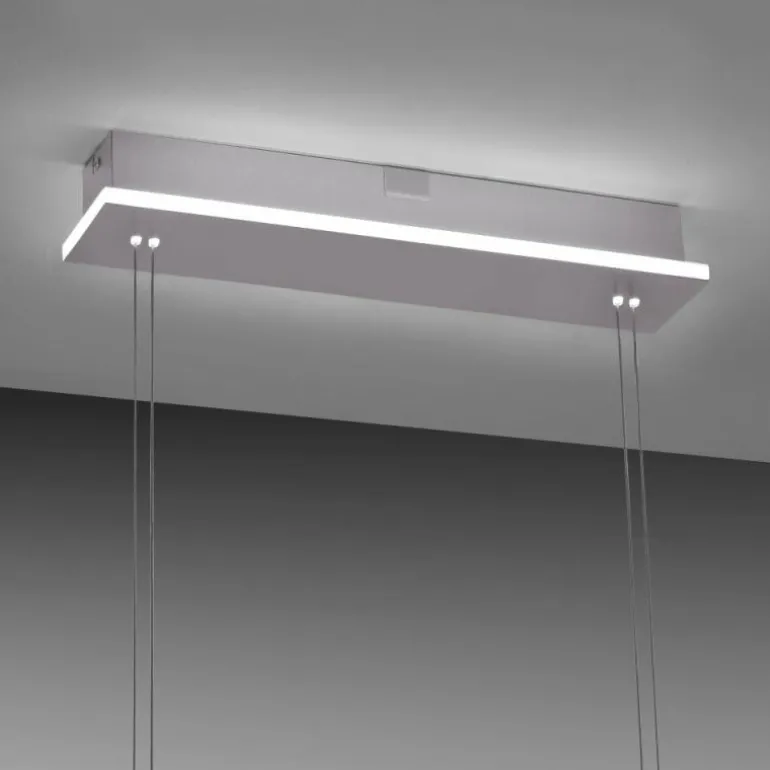 Suspension Paul-Neuhaus Q-ETIENNE LED Acier brossé, 4 lumières, Télécommandes