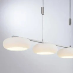 Suspension Paul-Neuhaus Q-ETIENNE LED Acier brossé, 4 lumières, Télécommandes