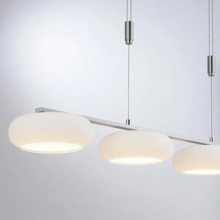 Suspension Paul-Neuhaus Q-ETIENNE LED Acier brossé, 4 lumières, Télécommandes