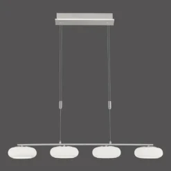 Suspension Paul-Neuhaus Q-ETIENNE LED Acier brossé, 4 lumières, Télécommandes