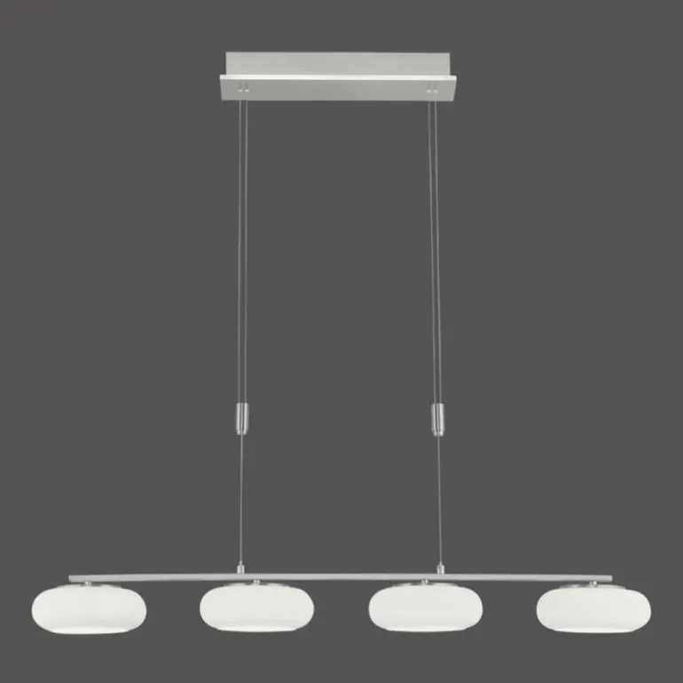 Suspension Paul-Neuhaus Q-ETIENNE LED Acier brossé, 4 lumières, Télécommandes